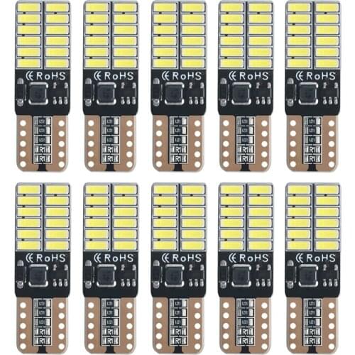 10X T10 LED Bulb Canbus 5W5 Car W5W LED Signal Light 12V 6000K Auto Wedge Side interior Dome Reading Lamps 4014 24SMD White Red