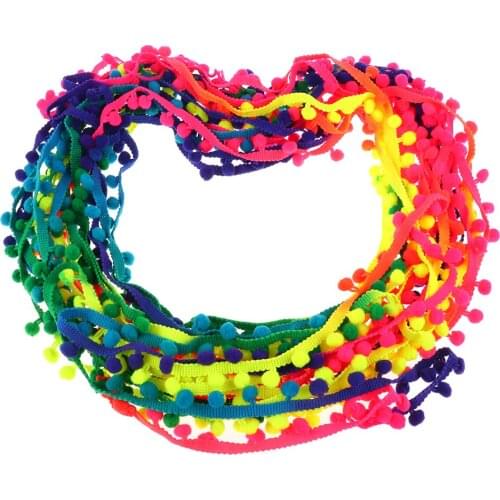 20 Yards Pom Pom Ball Tassel Pompom Trim Rainbow Multi Colour Fringing Trim Braid Fringe Ribbon Crafts Sewing Decorations