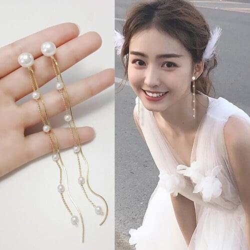 2020 Trend Simulation Pearl Long Earrings clip White Pearl Wedding Pendant clip Earrings Fashion Korean Jewelry Earrings