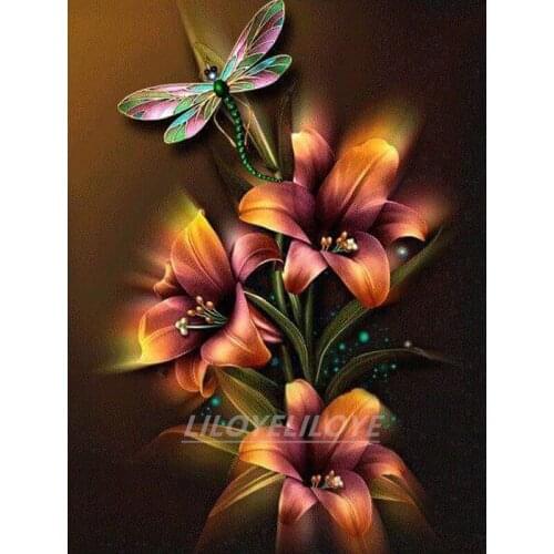 5D Diy Daimond Painting Flowers&Dragonfly 3D Full Diamond Painting Square Rhinestones mosaic Diamant Painting Embroidery FG1323