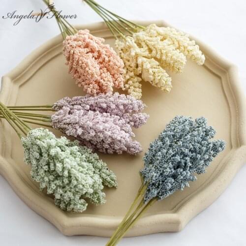 6pcs Artificial flower Vanilla cereal plants berry spike fake wheat bridal bouquet home garden decor wedding props foam lavender