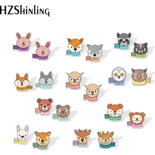 2019 New Forest Animals Acrylic Earring Racoon Owl Dog Bear Fox Stud Earrings Epoxy Earring