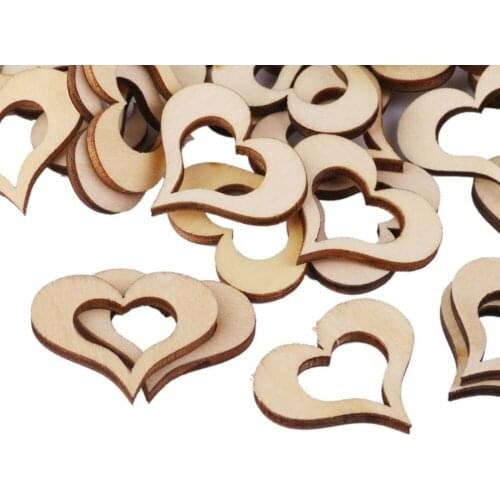 ANGRLY 50pcs 30mm Blank Hollow Wooden Heart Embellishments Wedding Decoration Christmas Tree Party Gifts Crafts (Wood Color)