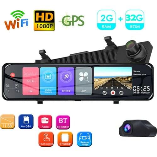 11.88'' IPS Car DVR Camera Android 8.1 4G WIFI FHD 1080P Dash Cam Dual Lens Car Video Recorder Night Vision
