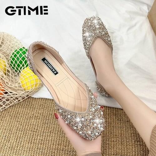Glitter Crystal Pearl Studs Ballet Shoes Women Square Toe Slip on Loafers Cozy Shallow Cut-out Ballerina Flats Moccasins Female