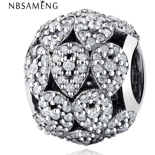 925 Sterling Silver Bead Cascading Glamour With Clear Cubic Zirconia Charm Fit Original Bracelets & Bangles DIY Jewelry