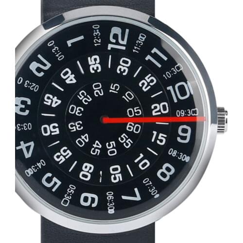 PAIDU Black Leather Band Strap Wrist Watch Women Casual Turntable Dial Cool Student Men Unique Ladies Trendy Fashion Simple