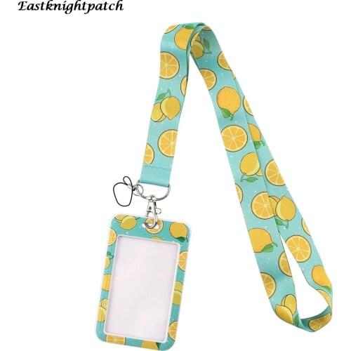 E2899 Cartoon Lemon Fruit Card Holders Case Phone Key Badge Camera USB Holders Neck Rope Lanyard with Keyring