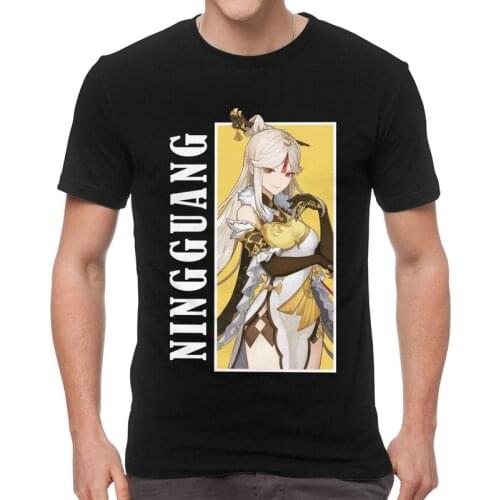 Ningguang Genshin Impact T Shirt Men Short Sleeve 100% Cotton T-shirts Japan Anime Game Tee Fashion Tshirts Gift Idea