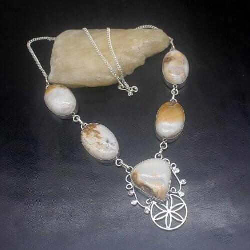 Gemstonefactory Jewelry Big Promotion 925 Silver Natural Lovely Ocean Jasper Charming Women Chain Necklace 50cm 202101365