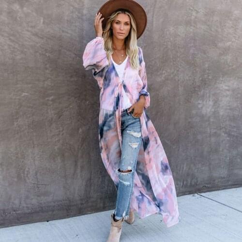 Marble print Kimono Purple Chiffon Blouse TieKnot cappa Casual Daily Summer Coat Beach Coverup TOP Women Lantern Sleeve Cardigan