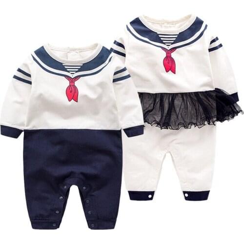 2020 Newborn Baby Boys Girls Rompers Infant Autumn 100% Cotton O-Neck Jumpsuit Toddler Unisex Casual Navy style Fashion Clothing
