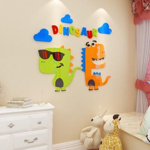 Creative INS cartoon dinosaur DIY Childrens room bedroom home living room TV background wall decoration 3D acrylic wall sticker