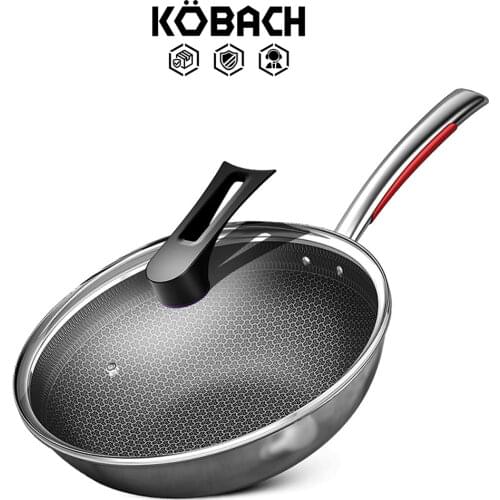 KBH 32cm nonstick wok 316L stainless steel honeycomb nonstick wok kitchen cookware honeycomb nonstick bottom third kobach wok