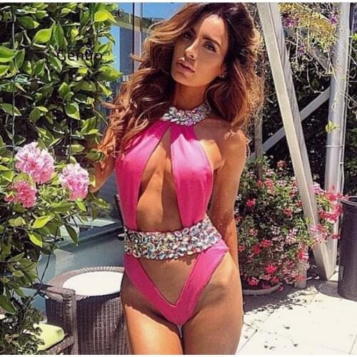 Sexy Luxury Diamond Swimsuit One Piece Swimwear Women Summer Rhinestone Brazilian Trikini Bathing Suit Glitter Party Swim Suit