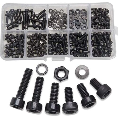 Hot 300 Pcs Nuts Bolts Set Hex Bolts Nut and Washer Assortment Screws Bolts M3 Tool Kit with Plastic Box (Black)