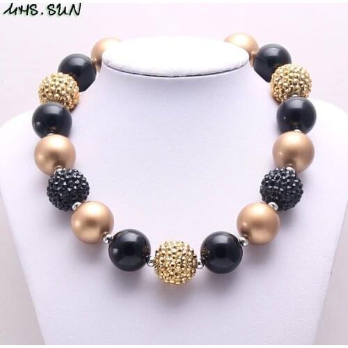 MHS.SUN Fashion Gold/Black Color Beaded Baby Necklace For Halloween Kids Gift Chunky Handmade Bubblegum Beads Necklace 1PC/lot