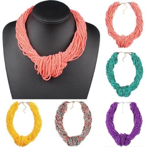Multi Layer Women Long Necklace Small Beads Knot Fashion Statement Bohemian Necklaces Ethnic Boho Jewelry Sweater Chain Necklace
