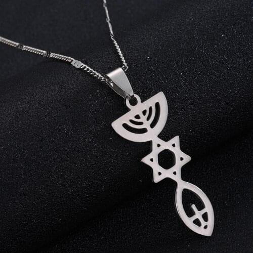 Stainless Steel Trendy Messianic Necklace Holy Land Menorah Hexagram Pendant Necklace Israel Hanukiah Chanukkiyah Jewelry