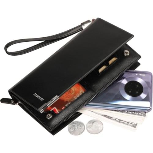BABORRY Long Purse Bag Wallet Business Mens Thin PU Leather Wallet Luxury Brand Design Handy Slim Male Wallet