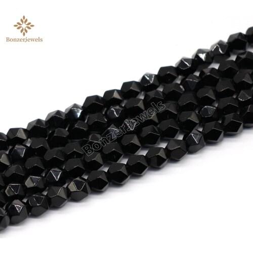 Natural Stone Diamonds Faceted Black Spinels 6/8/10MM 15inches Star Cut Polygon Loose Beads For Jewelry Making DIY Bracelet