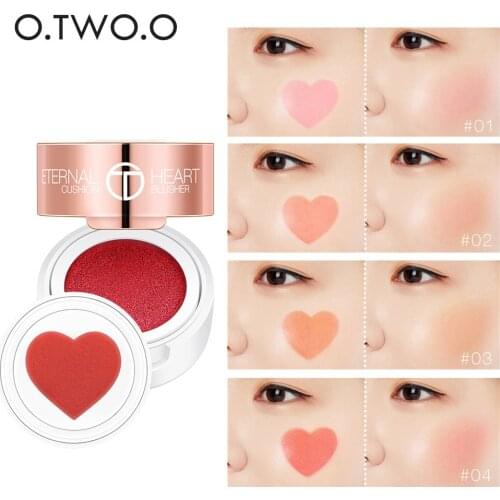 O.TWO.O 4 Colors Air Cushion Blush Heart Shape Liquid Blush Brighten Natural Pink Red Orange Face Cheek Contour Make Up Blusher