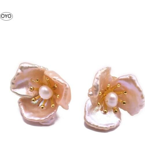 Original 925 silver earrings natural purple baroque pearl flower earrings