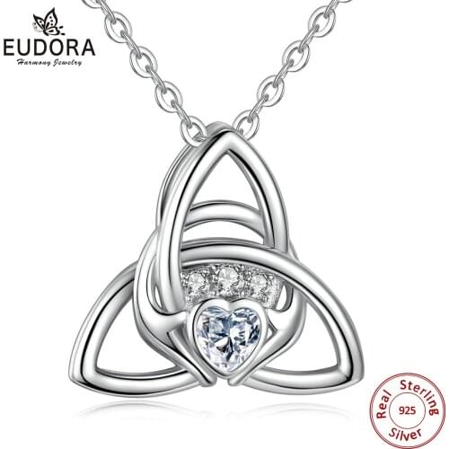 EUDORA Unique 925 Sterling Silver Claddagh Pendant Necklace Fashion Celtics Knot Jewelry For Women Baby & Mom Birthday Gift D177