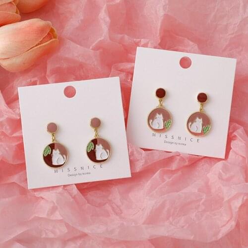 Origin Summer Elegant Contrast Color Cute Japanese Cat Dangle Earring for Women Gifts Geometric Circle Asymmetry Earring Jewelry