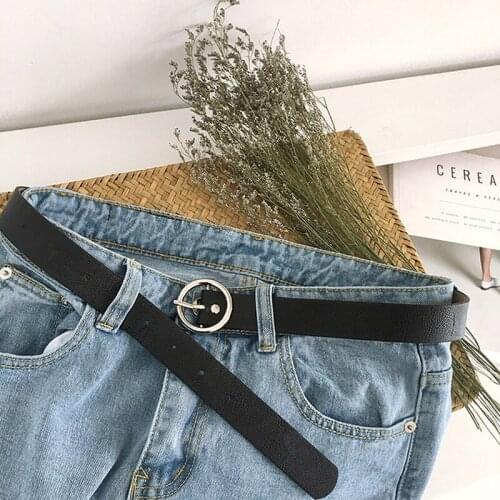 Simple New Circle Pin Buckles Belt Female Deduction Side Metal Button Buckle Jeans Wild Belts for Women Fashion Students