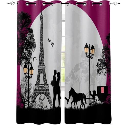 Eiffel Tower And Lover Romantic Window Curtains For Living Room Bedroom Home Decoration Panels For Kitchen Kids Curtains
