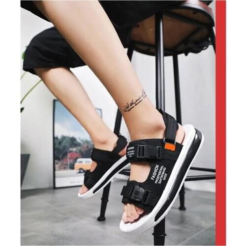 Mens Summer Sandals Thick Bottomed Open Toe Ribbon Hollow Casual Sandals Comfortable Wear Resistant Two Wear Beach Slippers