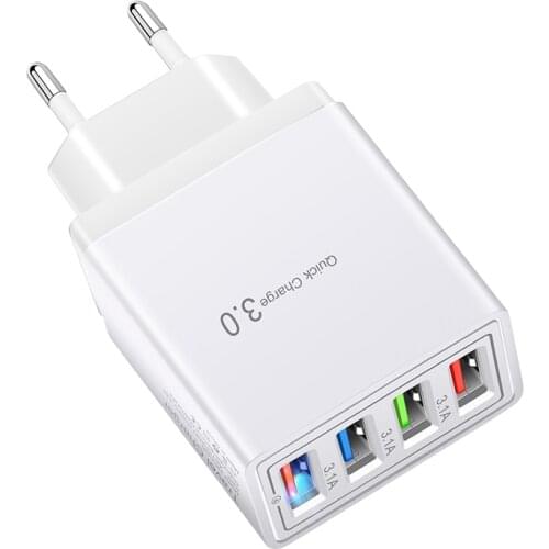 4-Port USB Phone Charger Wall Fast Charging Adapter EU Plug Mobile Phone Tablet Charger For Iphone Samsung Xiaomi USB Charger