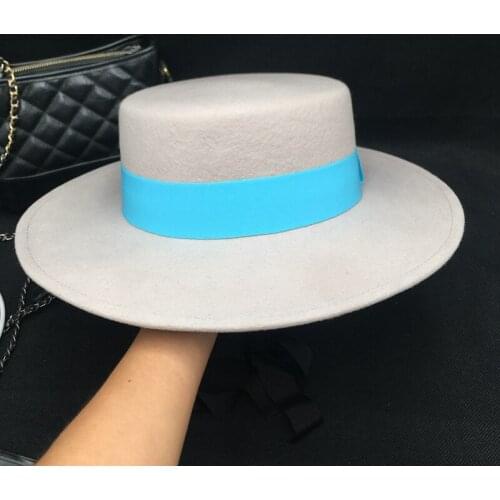 Socialite French winter hat wool gray flat hat for women American retro elegant female fedoras