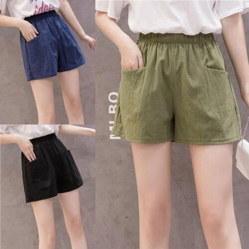 2021 New Women Summer Casual Solid Cotton Linen Shorts Plus Size Elastic Waist Short Fashion Female Streetwear Short-Pants Y846