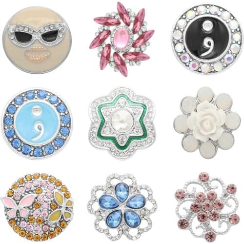 Rhinestone Flower 20mm Metal snap button jewelry DIY bracelet KD1070