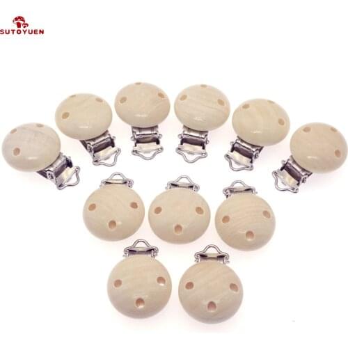 Sutoyuen 5pcs Wooden Pacifier Clip Nursing Accessories Beech Pacifier Clips Chewable Teething Diy Dummy Clip Chains Baby Teether