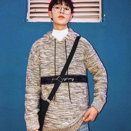 Slim Fit Sweater Men Knitted Letter Patchwork Mens Casual Long Sleeve Hooded Pullover Male Spring Autumn Sweatercoat