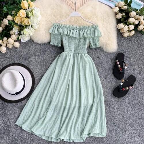 Bohemian New Ruffles Off Shoulder Sexy Summer Midi Long Dress Party Women Evening Casual Beach Holiday Boho High Waist Vestidos