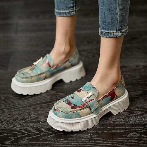 2021 thick-soled single shoes color matching loafers small leather shoes increase women shoes high heels platform sneakers woman