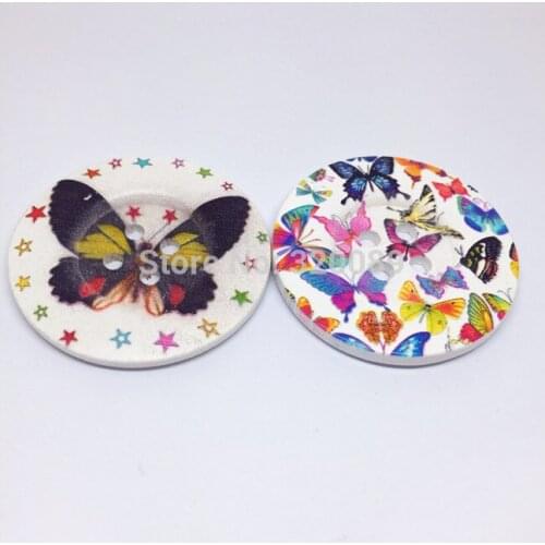 100pcs 50mm 2" Large Wood Buttons Butterfly Printed Summer Sewing Button Embellishments Cardmaking Scrapbooking