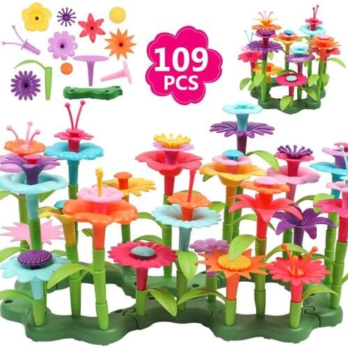 109 PCS Flowers Garden Building Toys Build Bouquet Stacking Toy DIY Assembly Floral Arrangement Playset for Kids Age 3