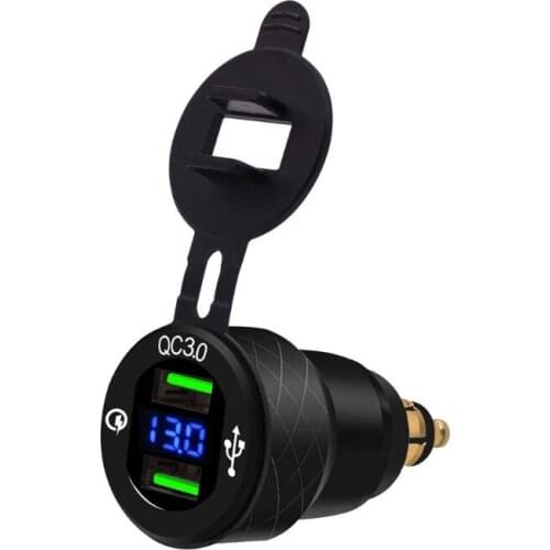 12V Motorbike Hella Din Aluminum QC3.0 Dual USB Fast Charger LED Voltmeter for B-MW T-riumph Tiger Ducati Motorcycle