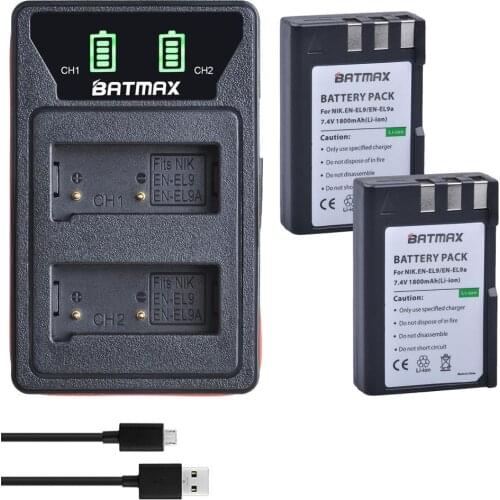 2Pcs 1800mAh EN-EL9 ENEL9 EN EL9 EN-EL9a EN EL9a Li-ion Battery + LED Built-in USB Charger for Nikon D40 D60 D40X D5000 D3000