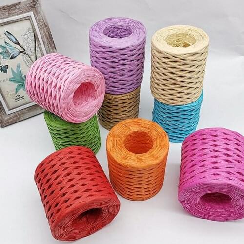 200m/Roll Hand-knitted Lafite Raffia Yarn Straw Paper Yarn Baking Packaging Belt Rope Crocheting Hat Bags 12 Colors