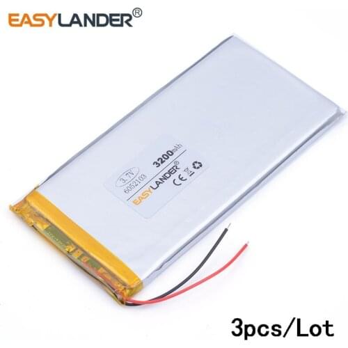 3pcs /Lot 6052103 3.7V 3200mAh Lithium Polymer Rechargeable Battery For Tablet Pc ,DIY Power mobile Power bank PAD DVD
