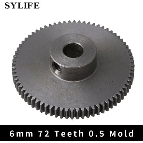 6mm Dia Bore 72 Teeth 0.5 Modules Motor 45# Steel Gear Wheel Top Screws