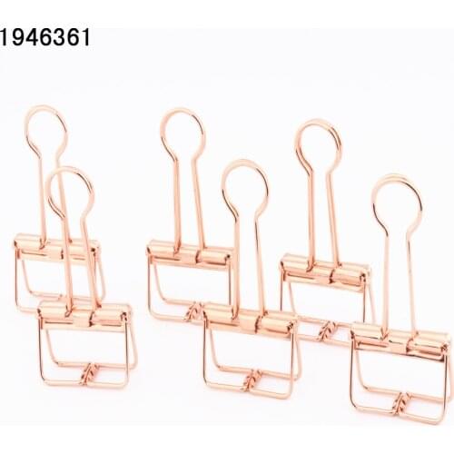 High quality 8pcs /6pcs rose gold hollowed out design binder clip for office school decorative rose gold metal clips