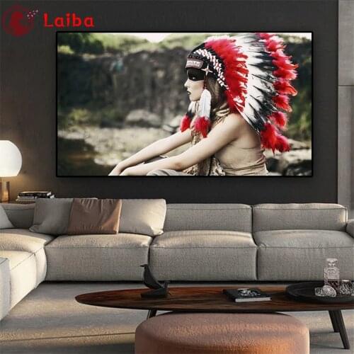 Diamond Embroidery Modern art, indian woman, feather 5D DIY Diamond Painting Diamond Mosaic needlework living room decor