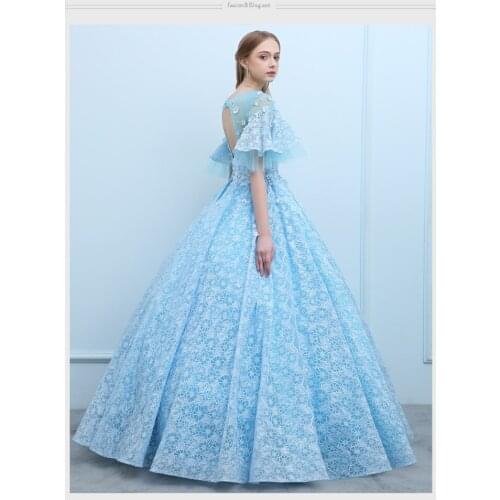 100%real light blue lace embroidery ball gown Medieval Renaissance Gown queen costume Victorian dress Marie Antoinette Belle